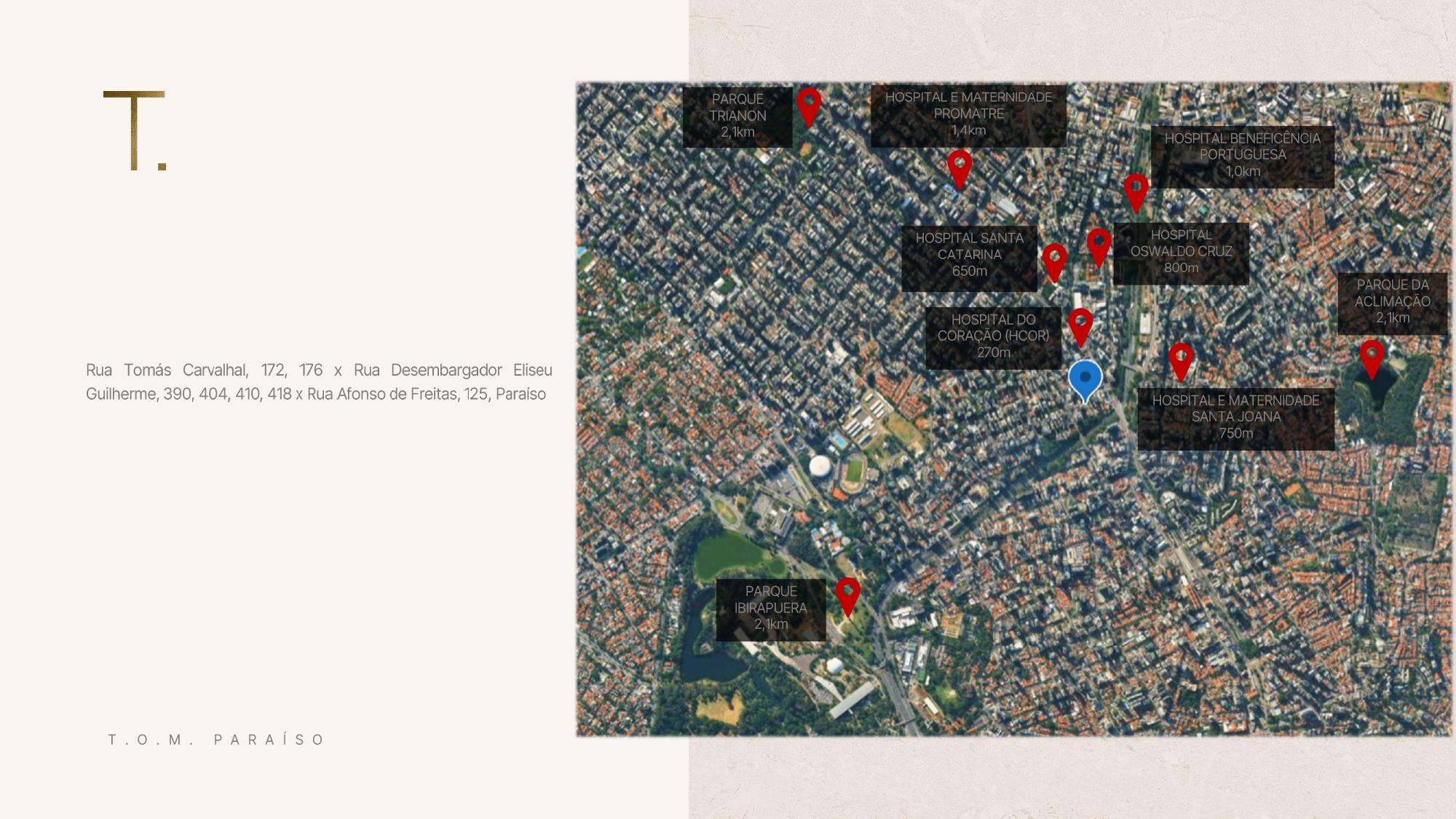 Mapa oficial de localização do T.O.M. Paraíso no bairro Paraíso, São Paulo
